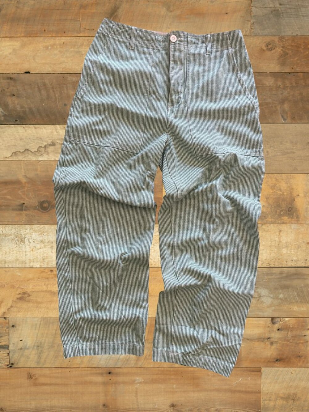 Brixton Houndstooth Pants High Rise Cropped Straight Leg Green White Fits 30”